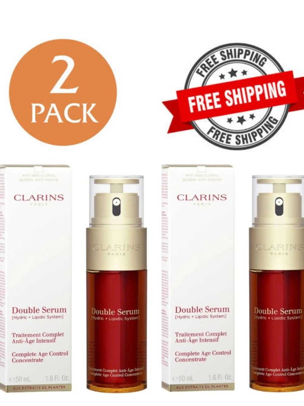 2x Clarins Double Serum Complete Age Control Concentrate 1.6 oz New